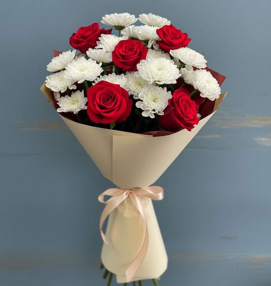 Букет цветов из: Розы и Хризантемы в Шарыпово