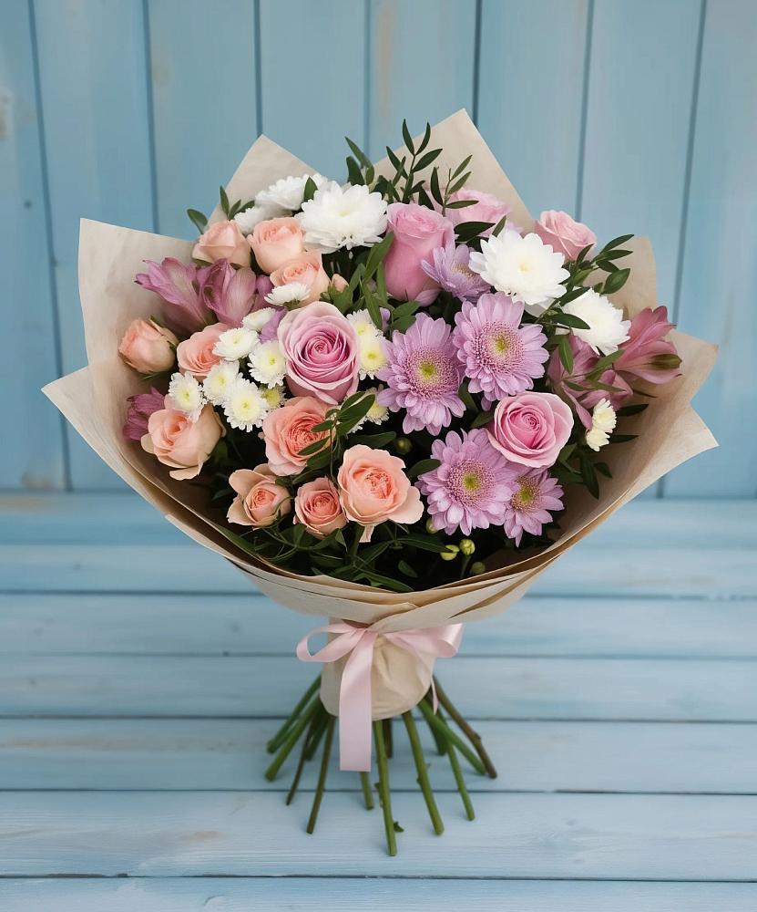 Букет цветов из: Хризантемы, Розы и Альстромерии в Шарыпово