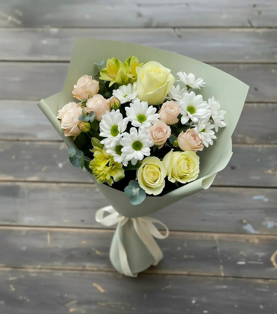 Букет цветов из: Альстромерии, Розы и Хризантемы в Шарыпово