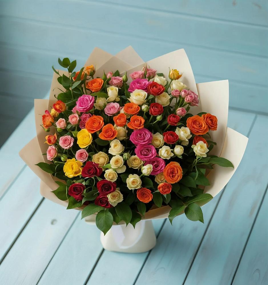 Букет Микс из разноцветных кустовых роз в Шарыпово