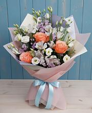 Букет цветов из:  Лизиантусы, Розы, Альстромерии и Гипсофила #REPLACE_PRED# Шарыпово